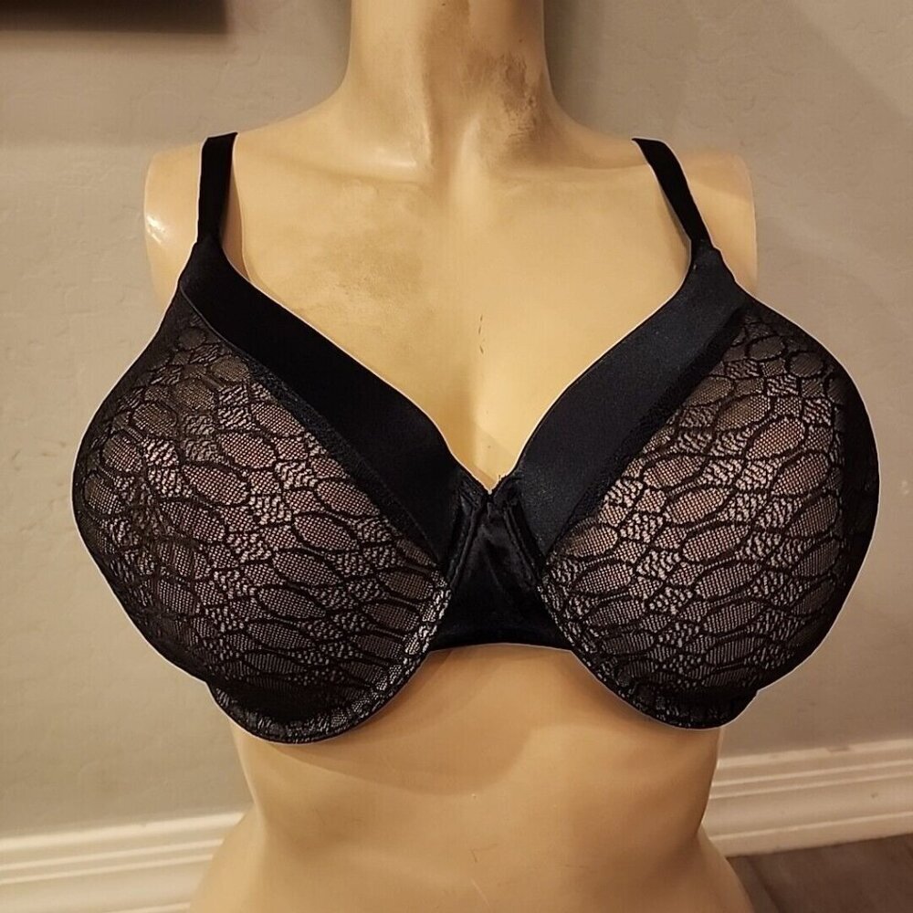 Sweet Nothings Lilyette Bra 40DD Black Lace Over Beige Underwire Lined